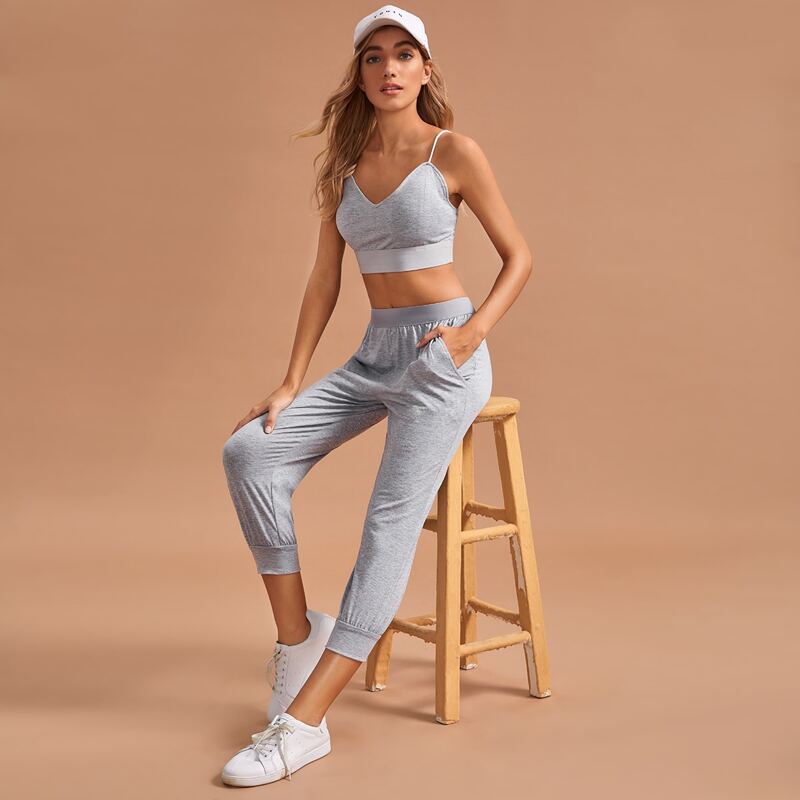 

Spaghetti Strap Cami Top PJ Set, Grey