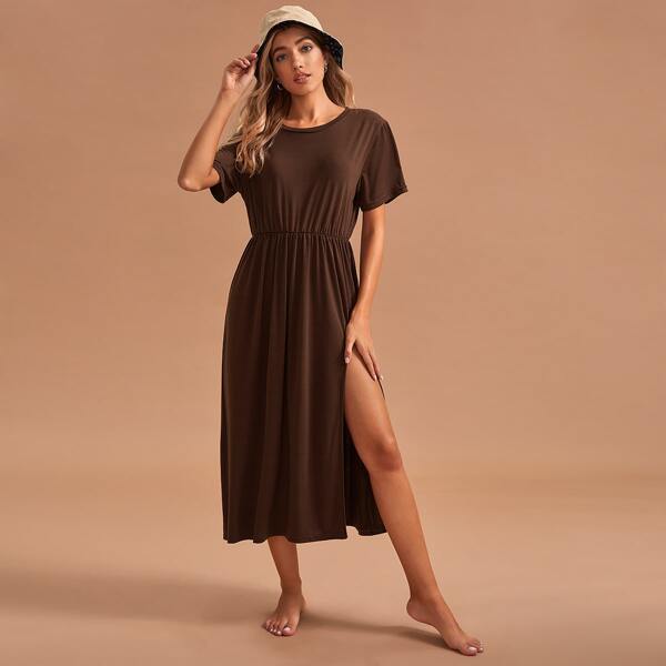 

Split Thigh A-line Night Dress, Brown