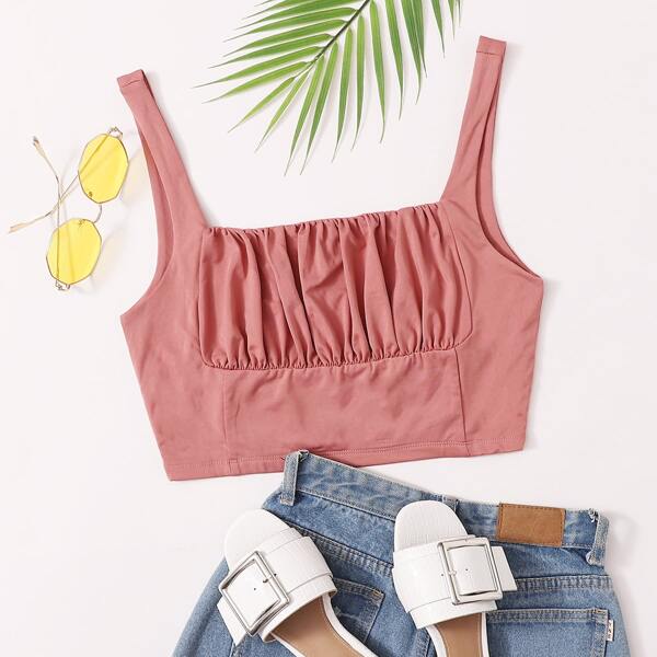 

Ruched Bust Crop Tank Top, Pink