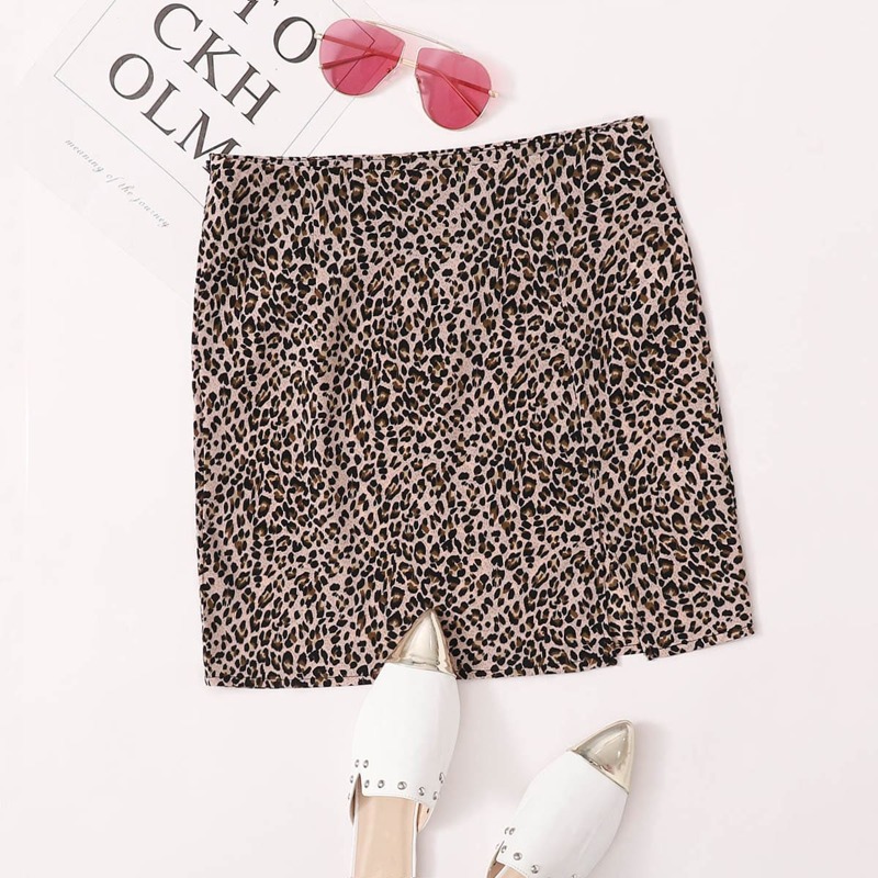 

Split Hem Leopard Skirt, Multicolor