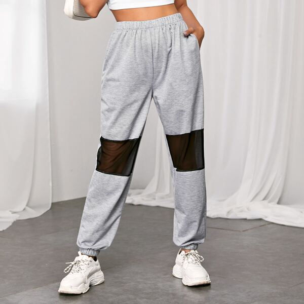 

Contrast Mesh Slant Pocket Sweatpants, Grey