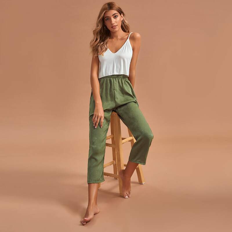 

Ribbed Cami Top & Elastic Waist Pants PJ Set, Multicolor