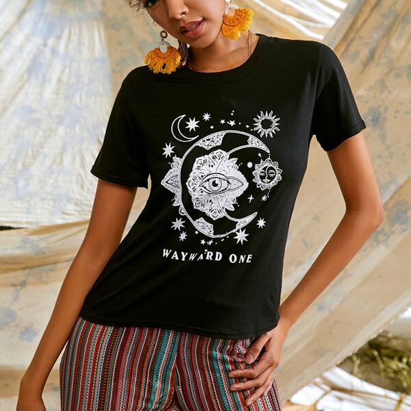 

Graphic And Slogan Graphic Tee, Black