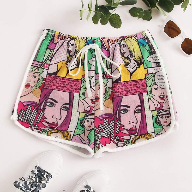 

Pop Art Print Dolphin Shorts, Multicolor