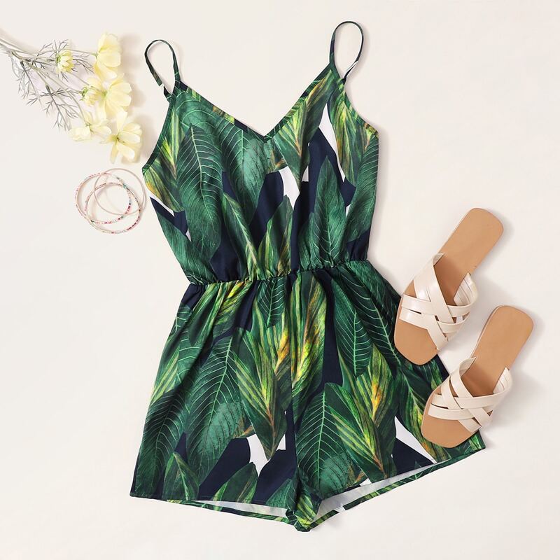 

Tropical Print Slip Romper, Multicolor