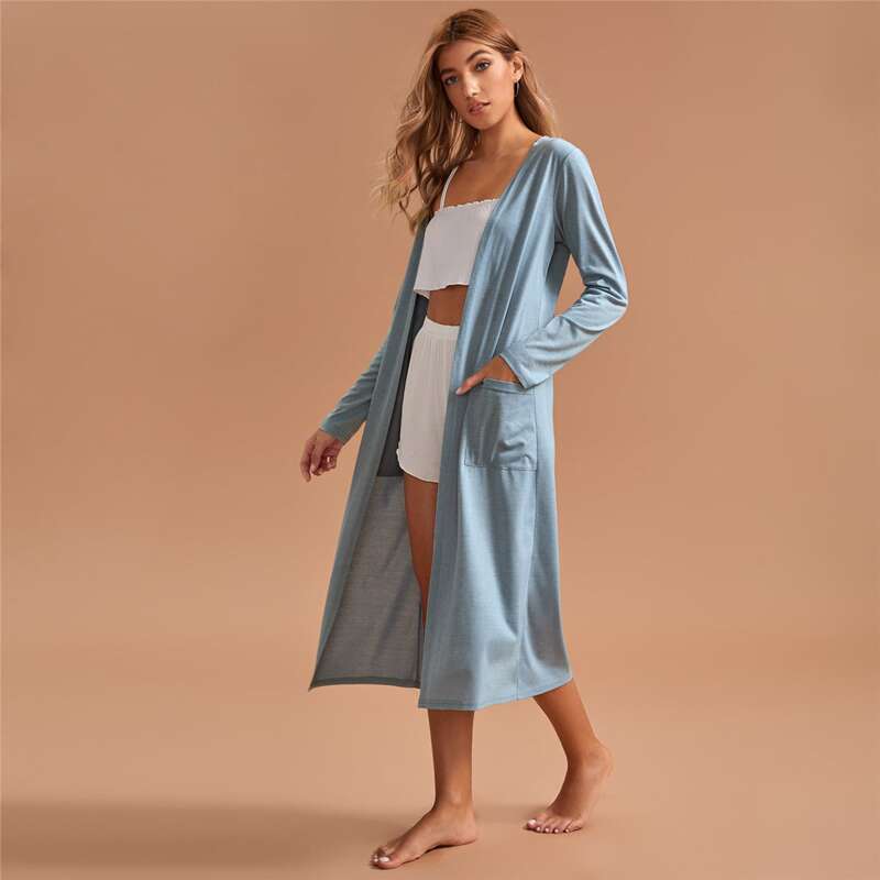 

Pocket Front Solid Robe, Blue