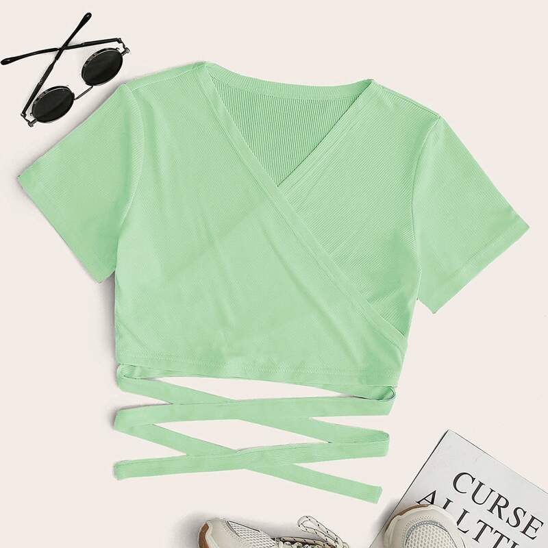 

Criss Cross Green Wrap Crop Top