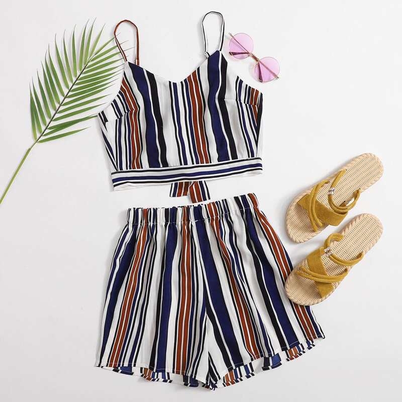 

Striped Tie Back Cami & Shorts, Multicolor