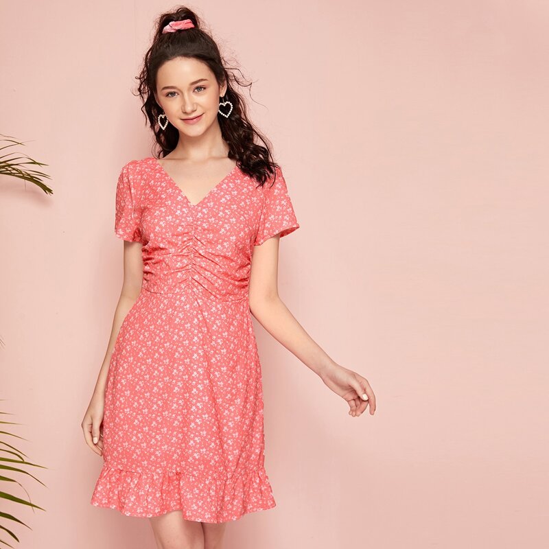 

Ditsy Floral Ruched Dress, Pink