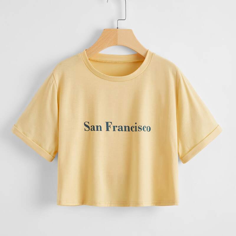 

Letter Graphic Crop Tee, Yellow pastel