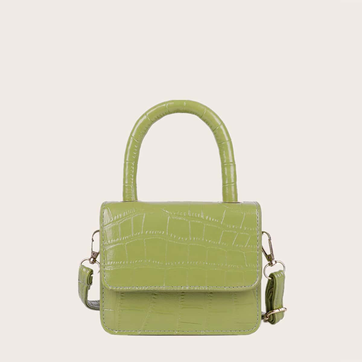 

Croc Embossed Flap Satchel Bag, Green