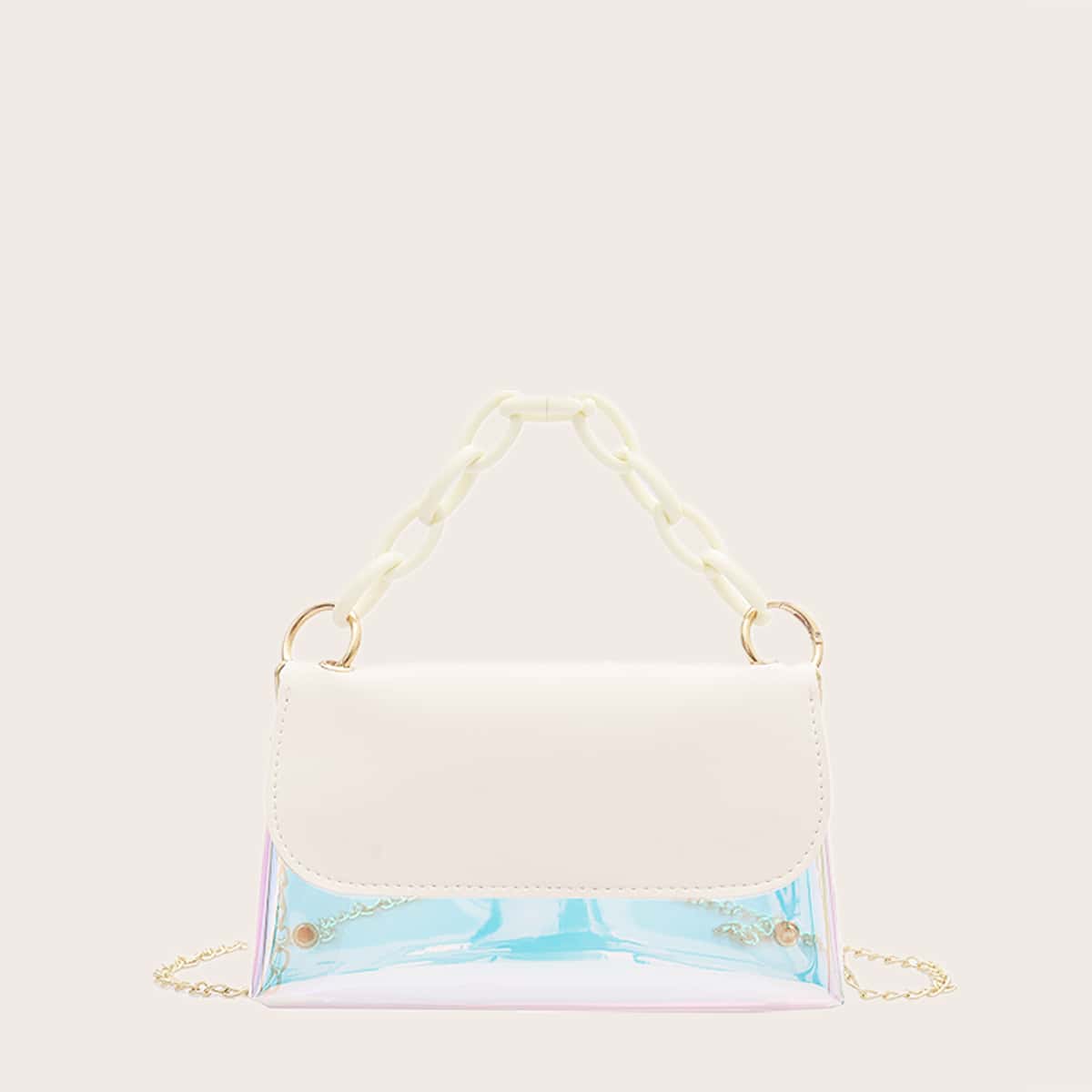 

Holographic Chain Satchel Bag, White