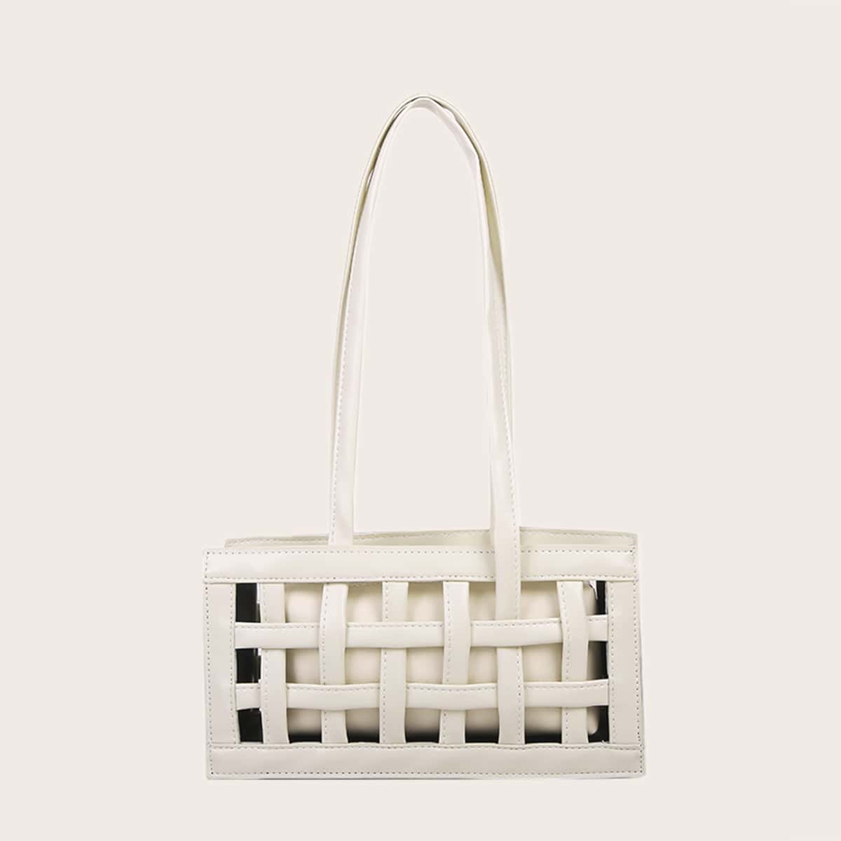 

Waffle Cutout Shoulder Bag, White