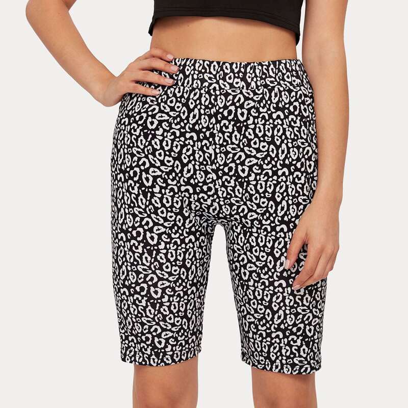 

Leopard Biker Shorts, Black and white