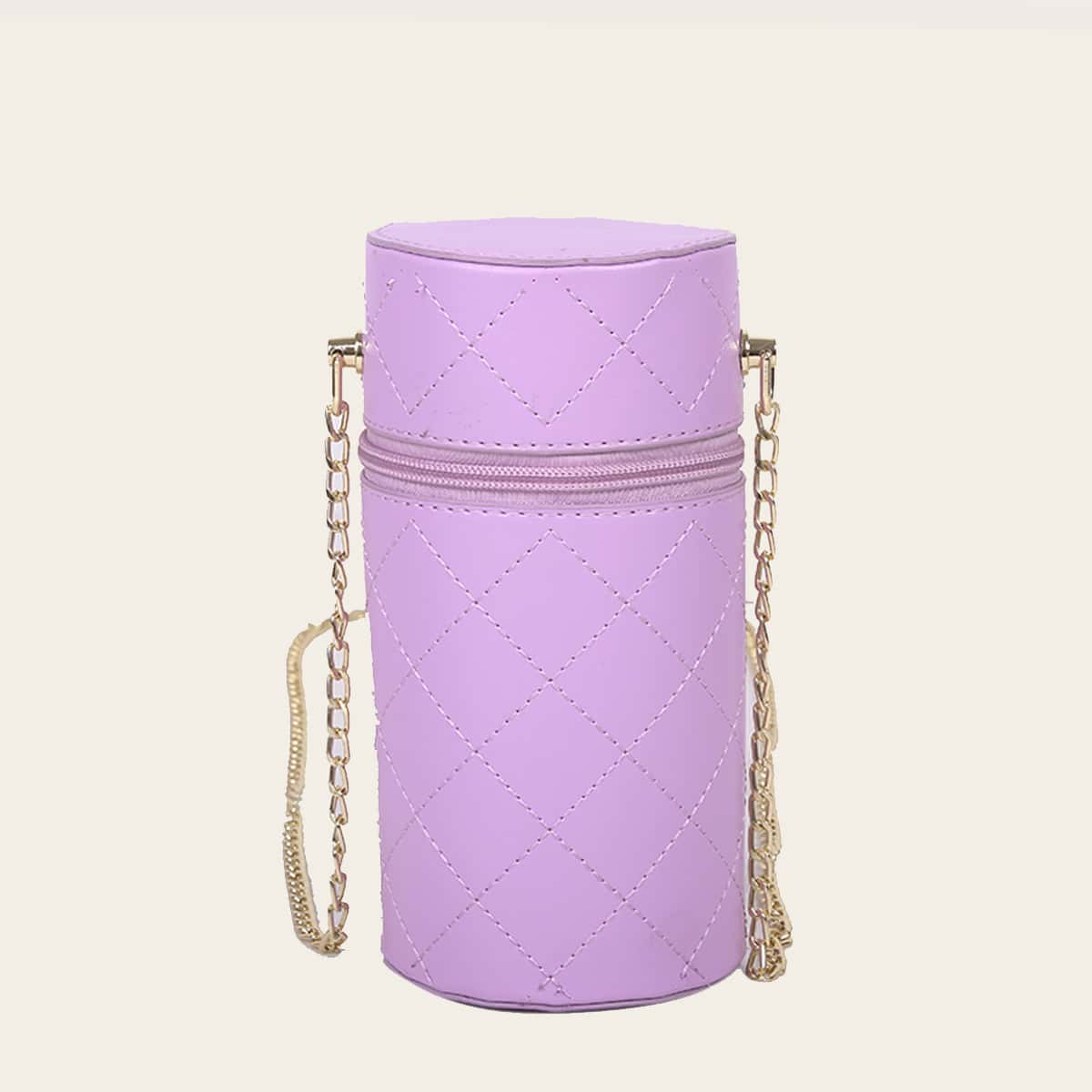 

Quilted Chain Cylindrical Bag, Purple