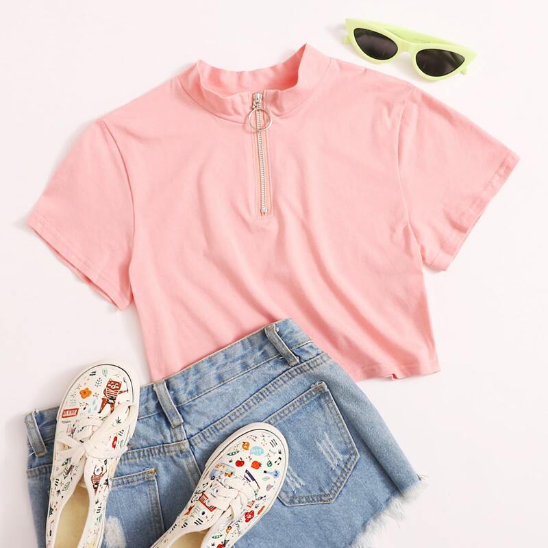 

O-ring Half Zip Pink Tee
