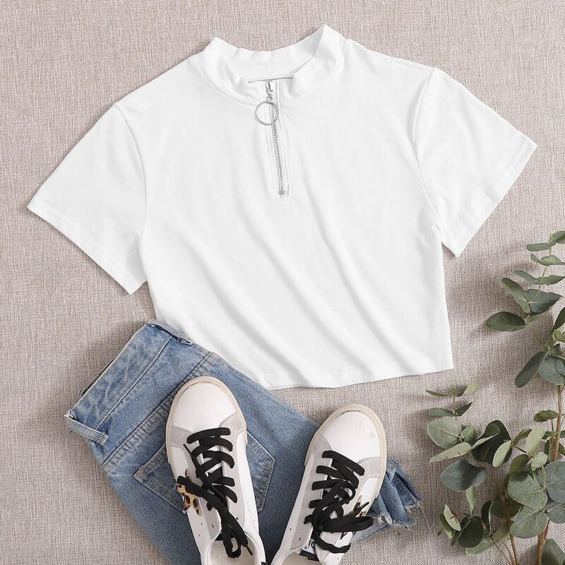 

O-ring Half Zip White Tee