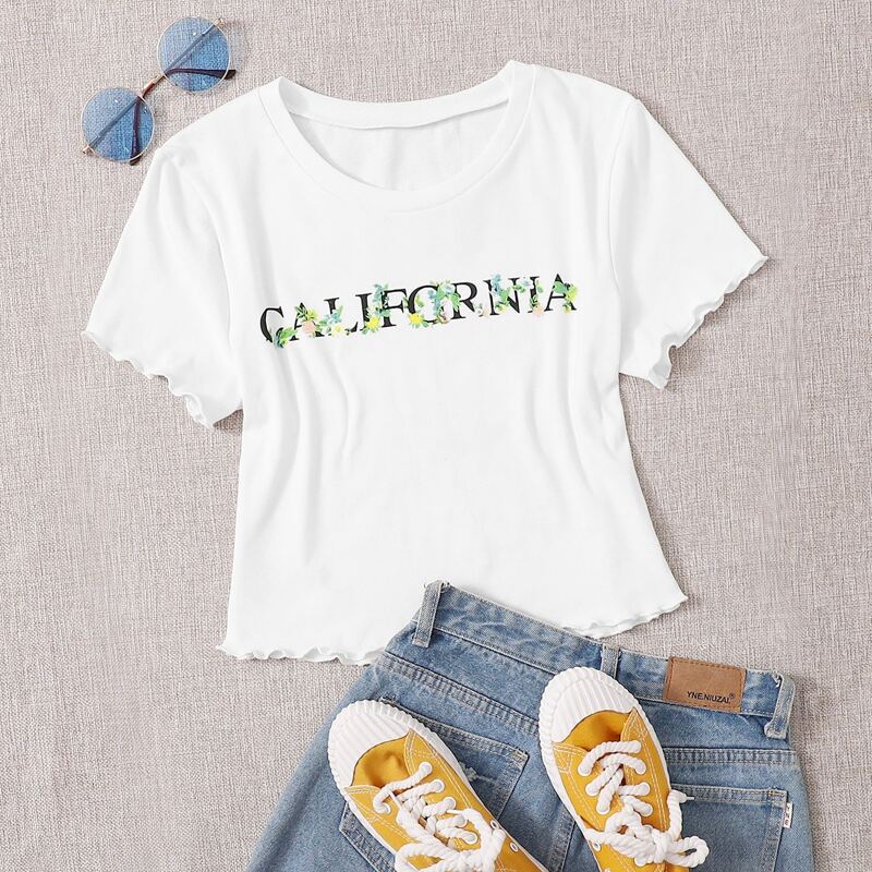 

Letter Graphic Lettuce Trim Tee, White