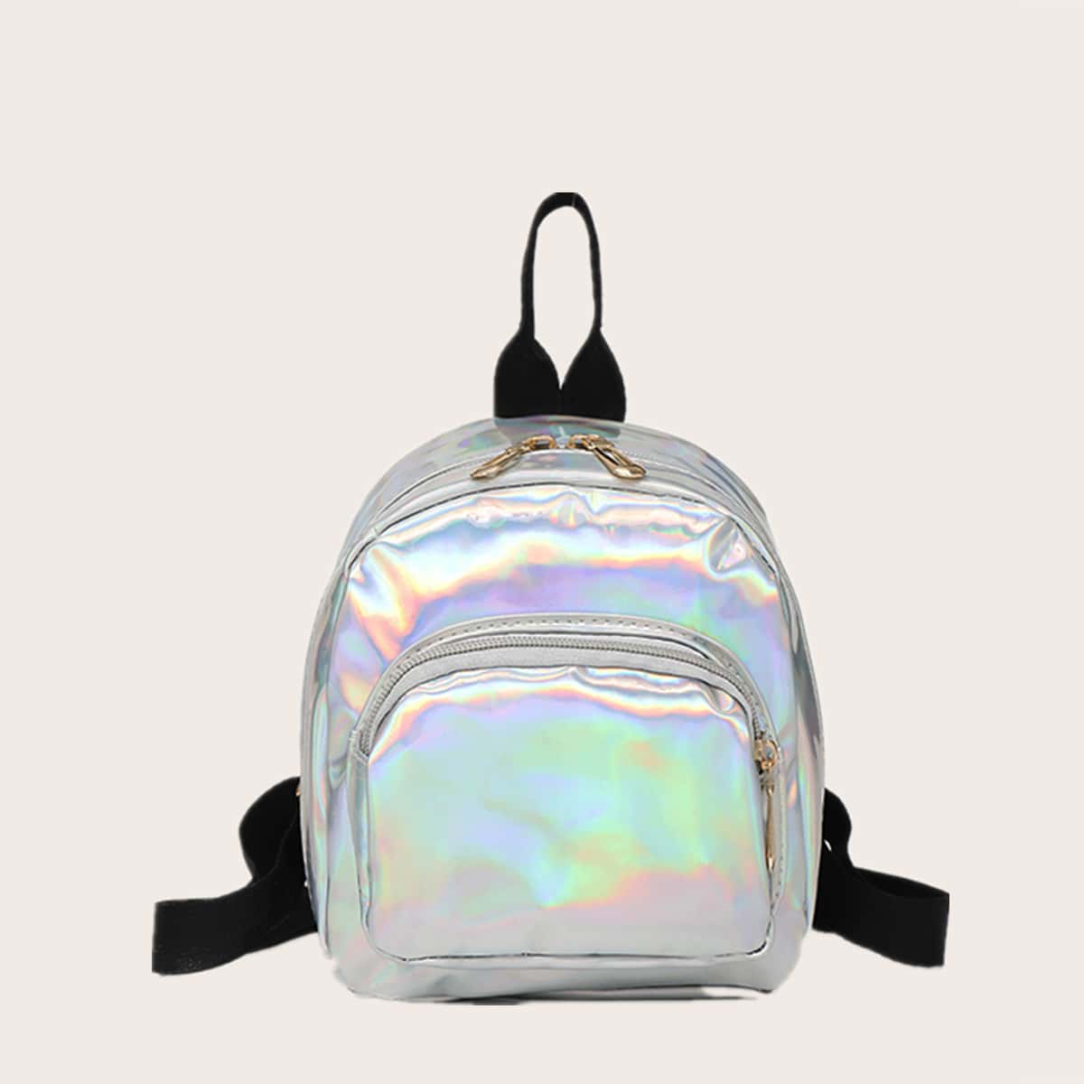 

Pocket Front Iridescent Backpack, Silver