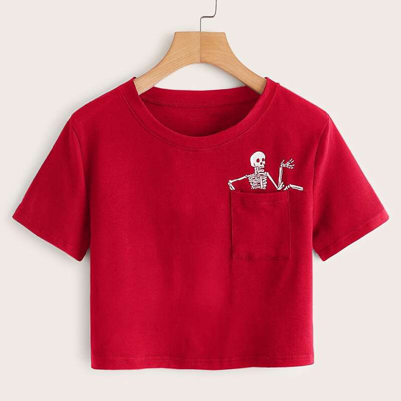 

Skeleton Graphic Crop Tee, Red