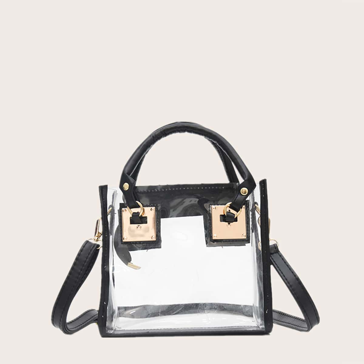 

Colorblock Clear Satchel Bag, Black