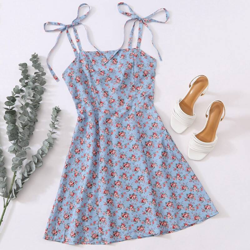 Floral Tie Strap Sundress, Blue