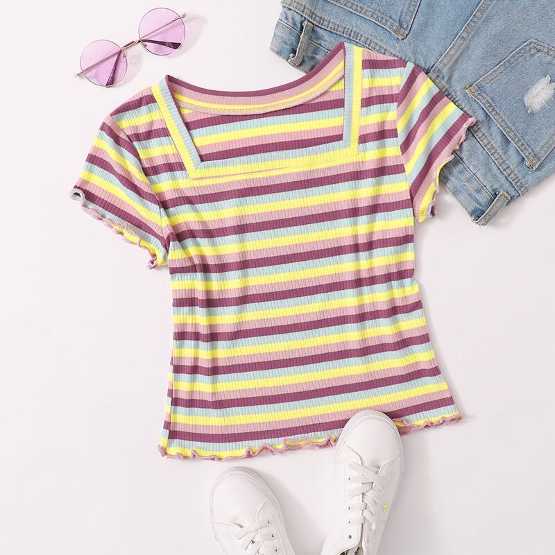 

Striped Lettuce Trim Tee, Multicolor