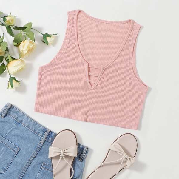 

розовый С простым принтом Повседневный Майка, Розовые