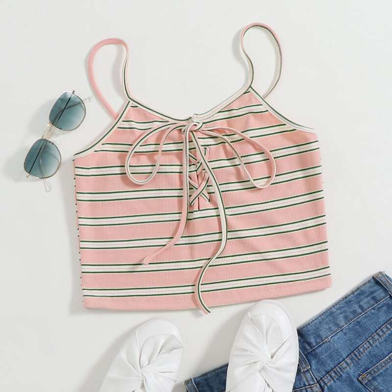 

Striped Lace Up Cami, Pink