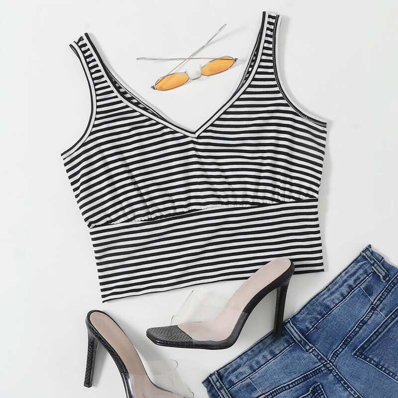 

Striped Crop Cami, Black and white