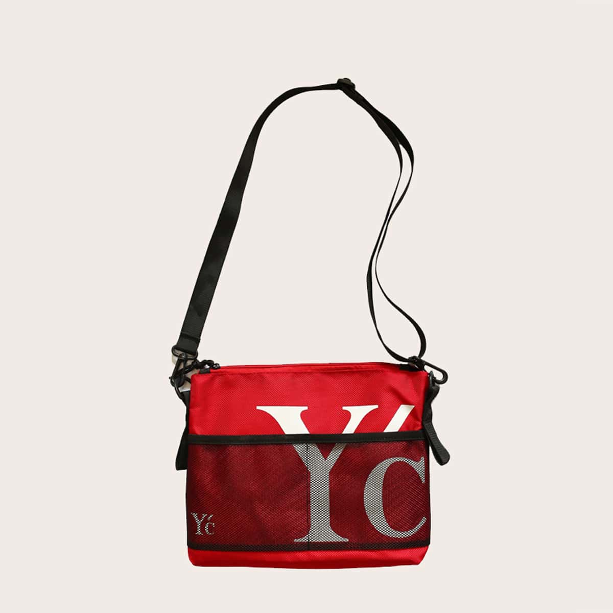 

Letter Graphic Mesh Crossbody Bag, Red