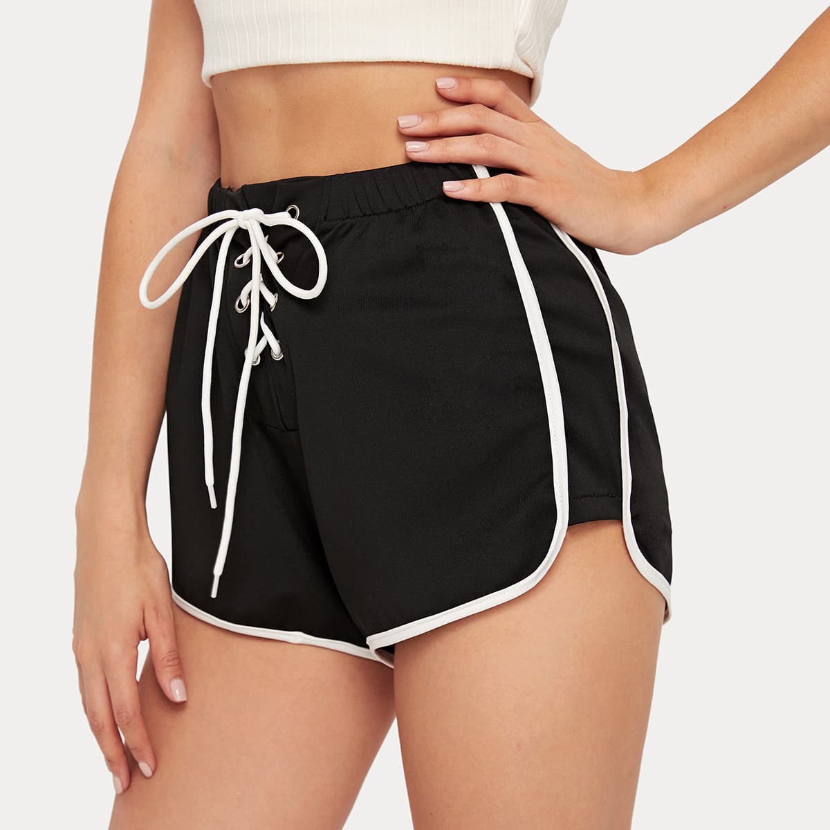

Lace Up Dolphin Shorts, Black