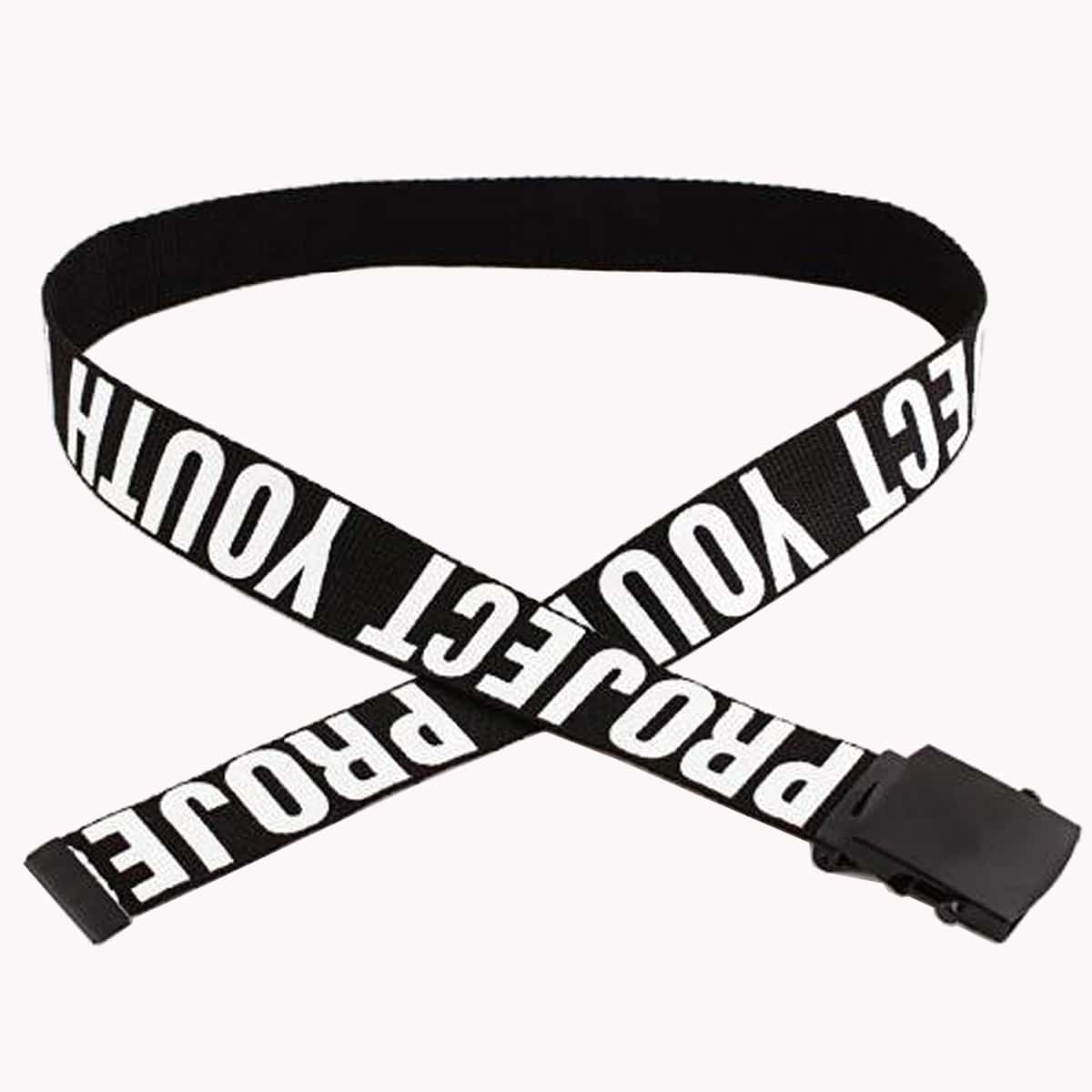 

Letter Graphic Tape Belt, Black and white