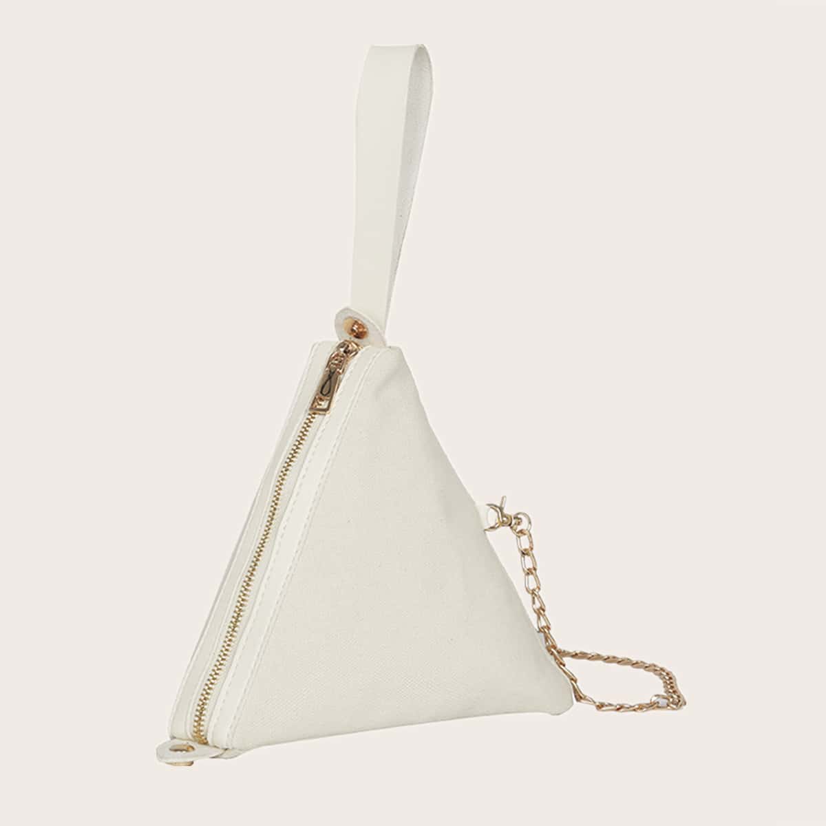 

Triangle Canvas Satchel Bag, White