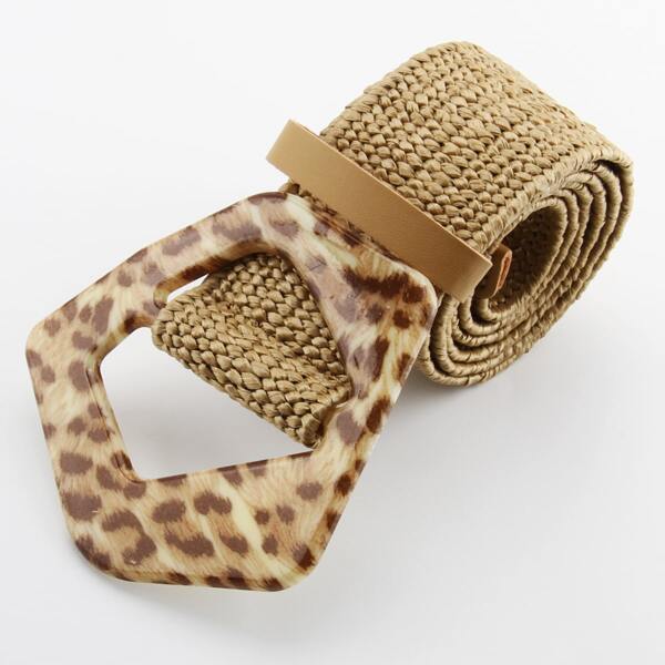 

Leopard Pattern Woven Belt, Khaki