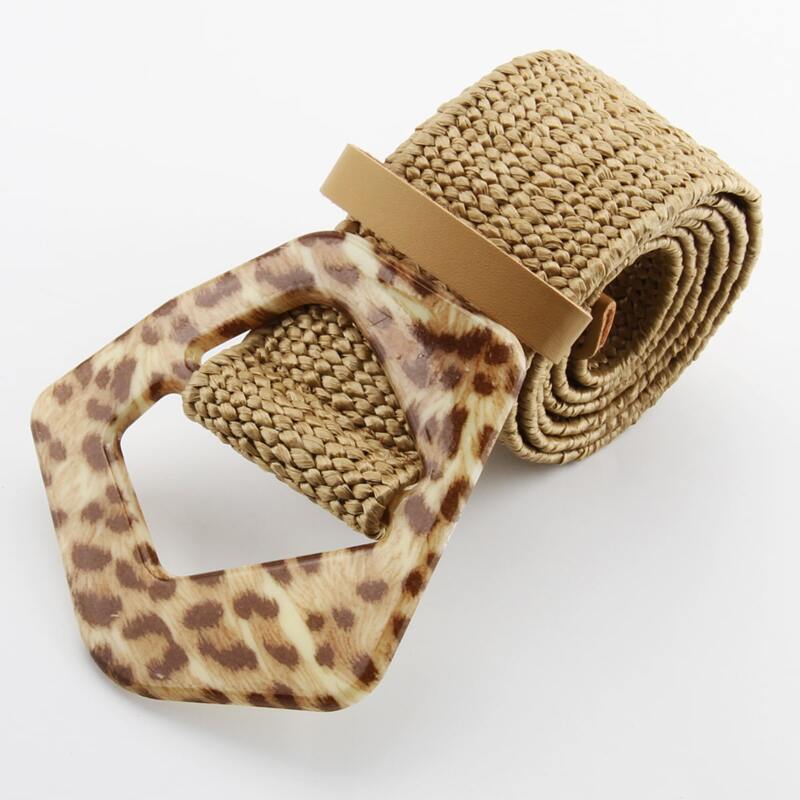 

Leopard Pattern Woven Belt, Khaki