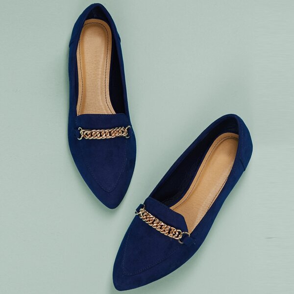 

Pointed Toe Charm Accent Ballet Flats, Navy blue