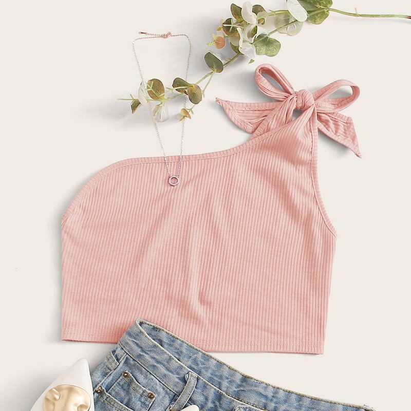 

One Shoulder Pink Crop Top