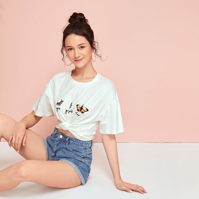 

Butterfly Print Tee, White