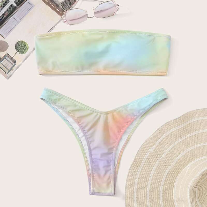 

Ombre Bandeau High Cut Bikini Swimsuit, Multicolor