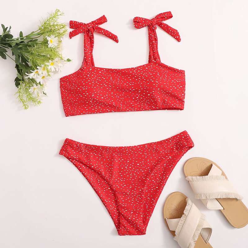 

Dalmatian Self Tie Bikini Swimsuit, Red