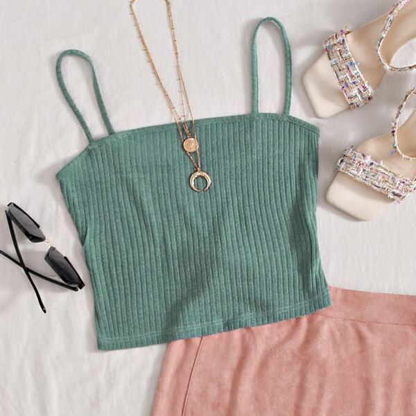 

Rib-knit Crop Cami Top, Green