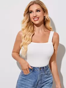 SHEIN Essnce Rib-knit Cami Top - White - View 1