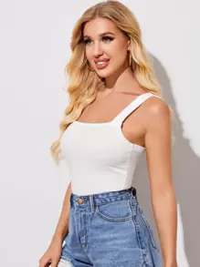 SHEIN Essnce Rib-knit Cami Top - White - View 4
