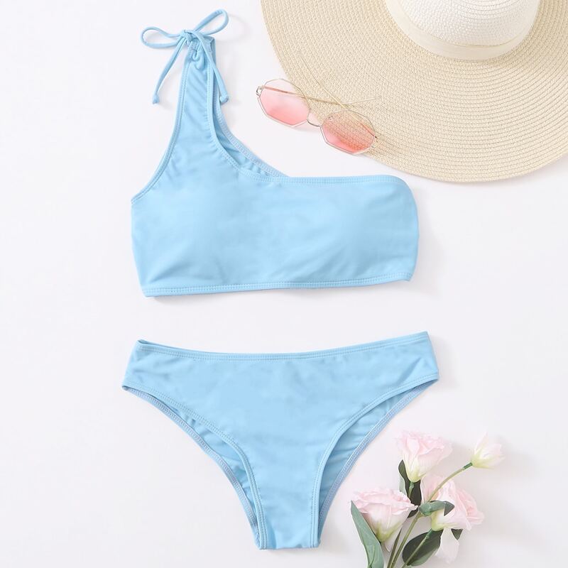 

One Shoulder Bikini Swimsuit, Blue