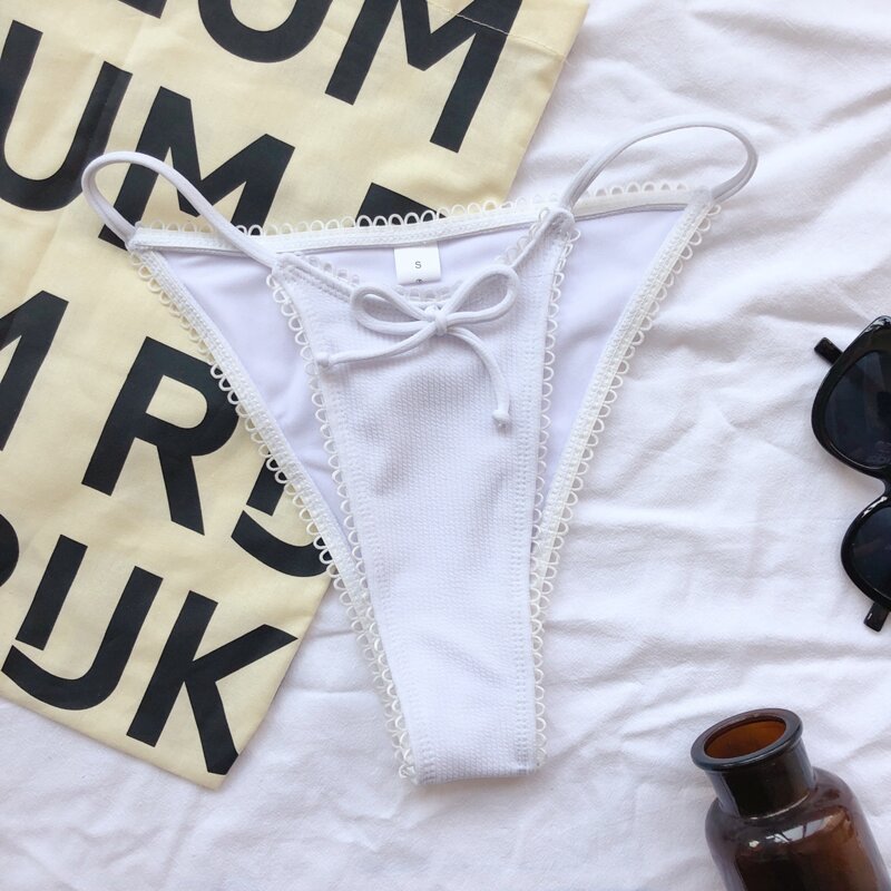 

Rib Contrast Trim Tanga Bikini Panty, White