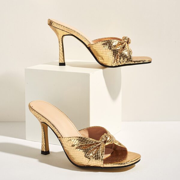 

Metallic Knot Decor Heeled Mules, Gold