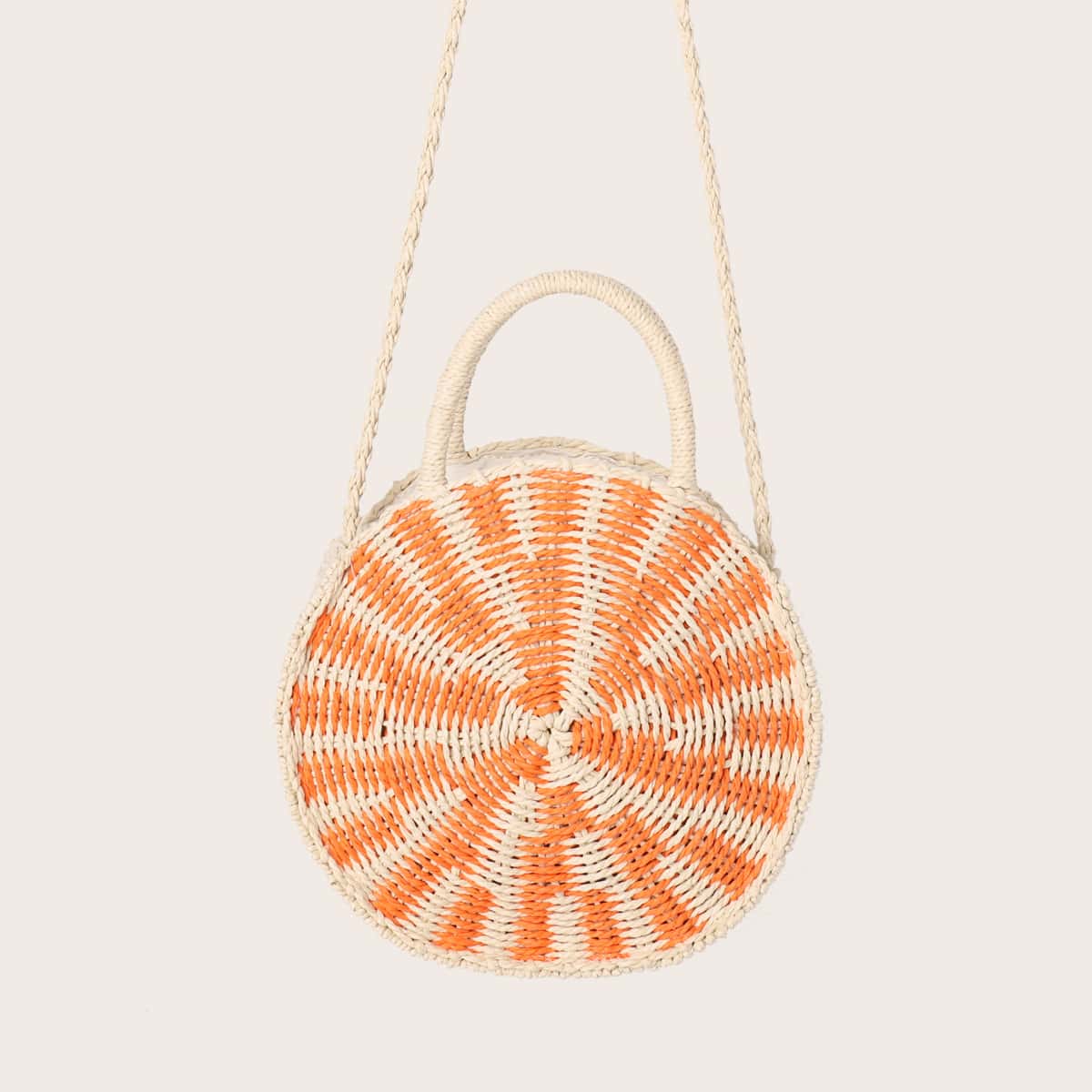 

Round Woven Satchel Bag, Orange