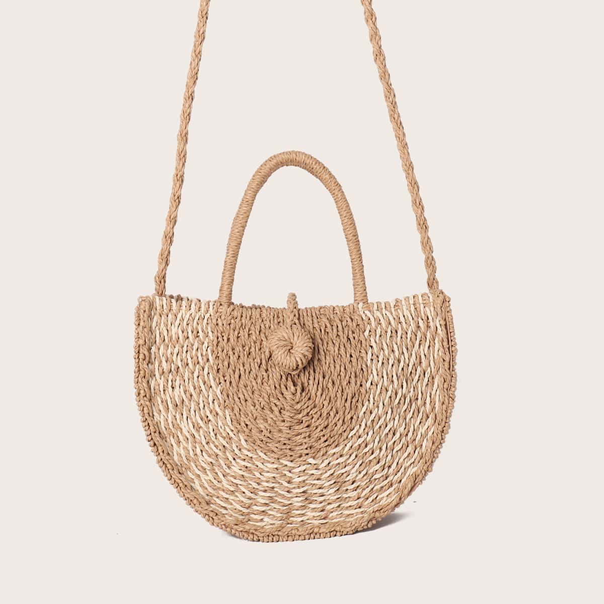 

Double Handle Crochet Satchel Bag, Khaki