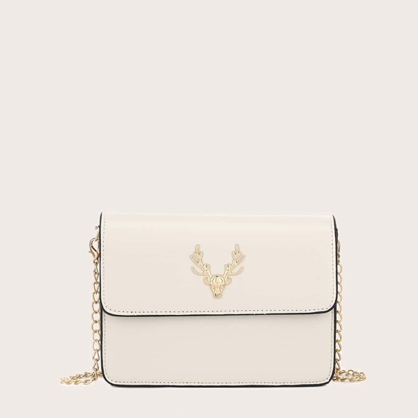 

Metal Deer Head Decor Chain Bag, Beige